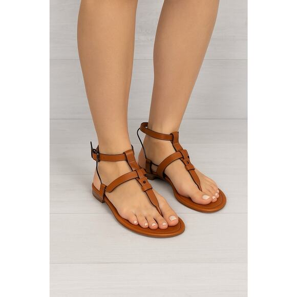 Coach Vivian Leather Thong Sandals Size 11 B Brown Strappy Low Wedge Classic - Picture 1 of 14